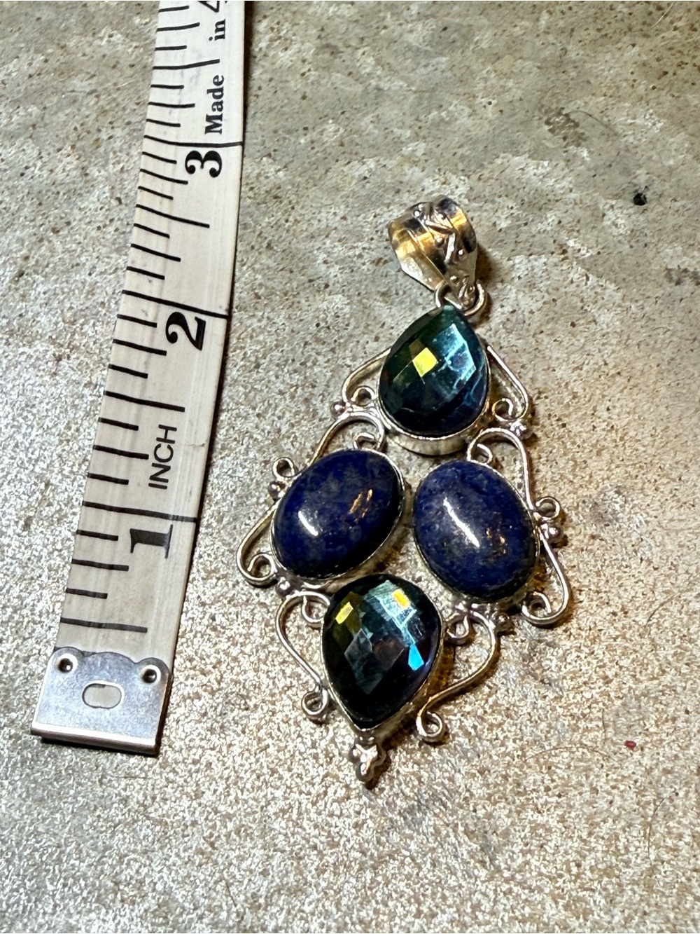 Sterling Silver Blue Lapis & Teal Crystal Pendant